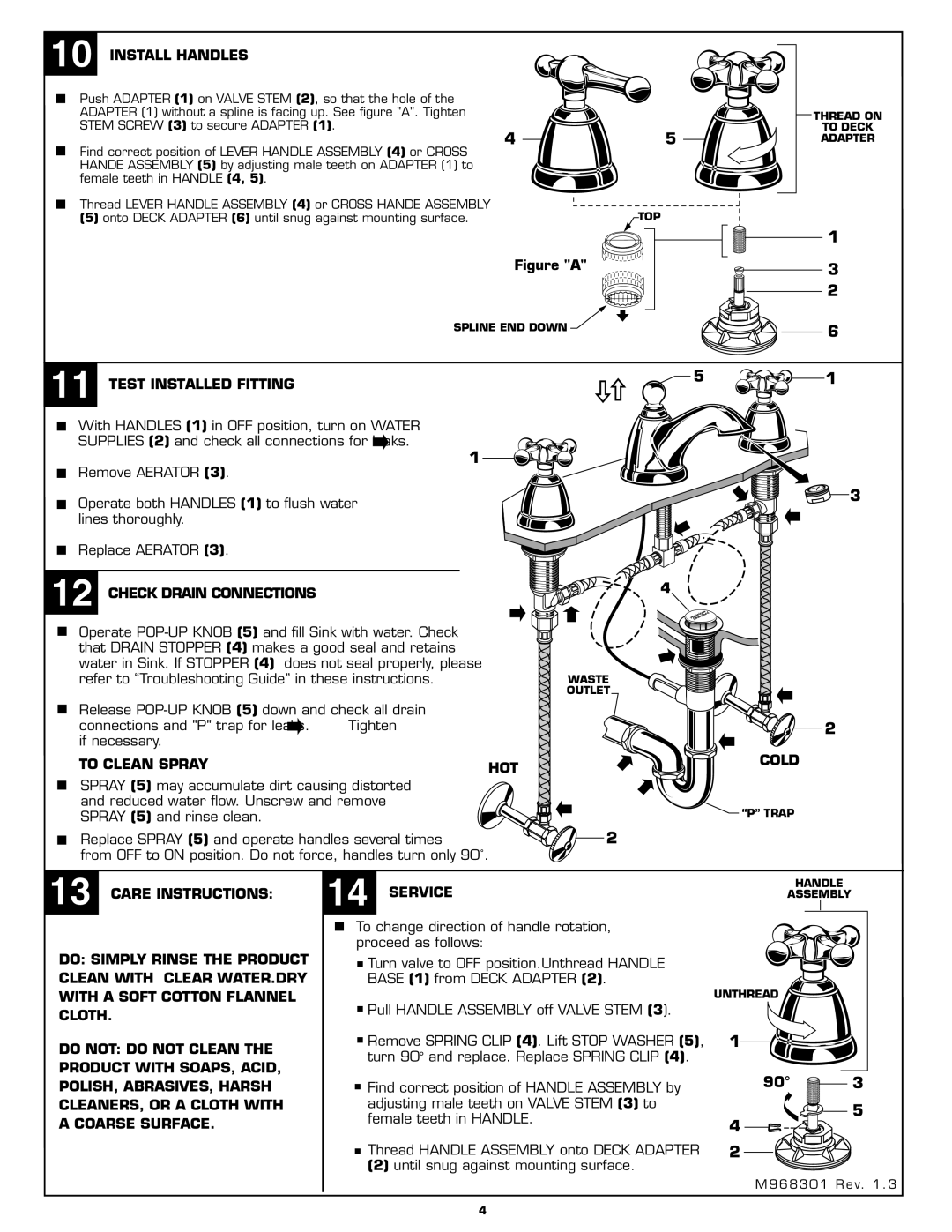 American Standard 2373.821 installation instructions Install Handles 