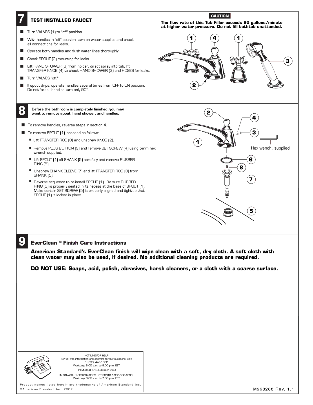 American Standard 2373.920, 2373.901 Test Installed Faucet, Flow rate of this Tub Filler exceeds 20 gallons/minute 