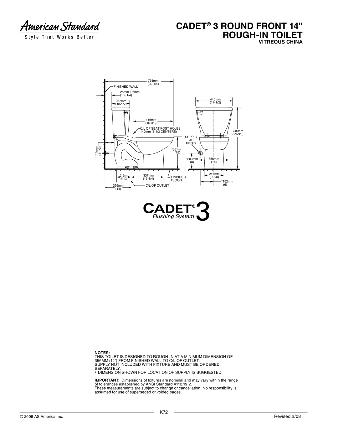 American Standard 2384.014 dimensions K72 