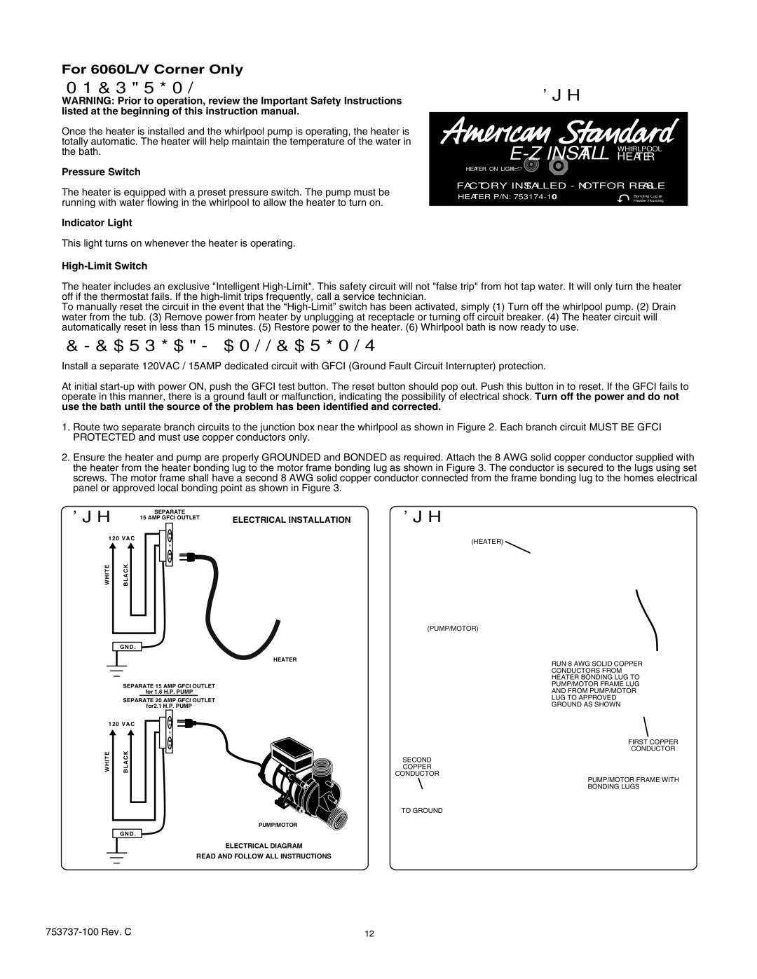 American Standard 2422VA, 2422LA, 2645LA, 2771V, 2771LA, 2645VA, 6060V Pressure Switch, Indicator Light, High-Limit Switch 