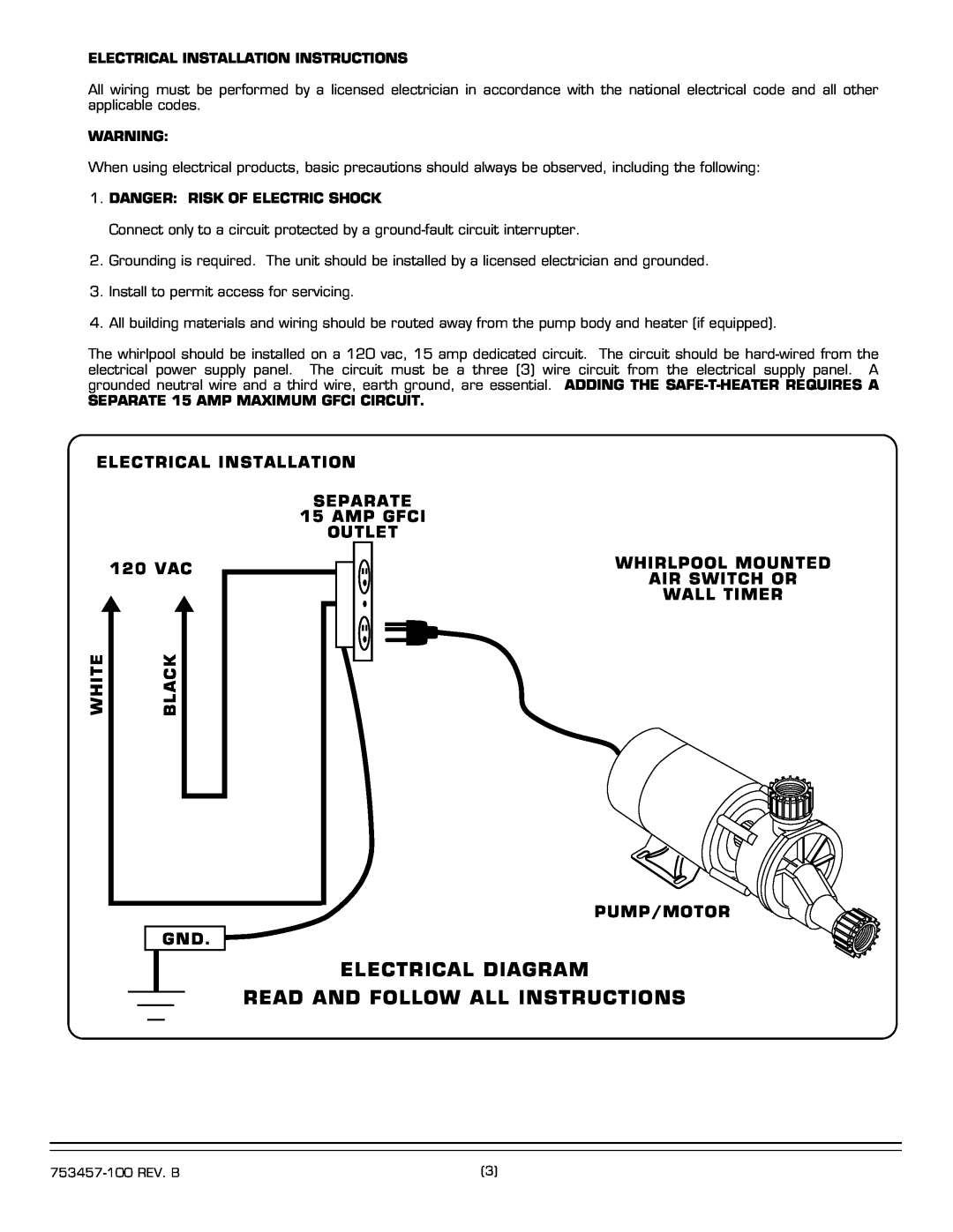 American Standard 2425.XXXW SERIES installation instructions Electrical Diagram, Read And Follow All Instructions 