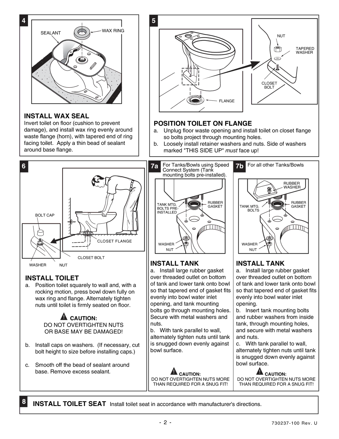 American Standard 2444 dimensions Install WAX Seal Position Toilet on Flange, Install Toilet, Install Tank 