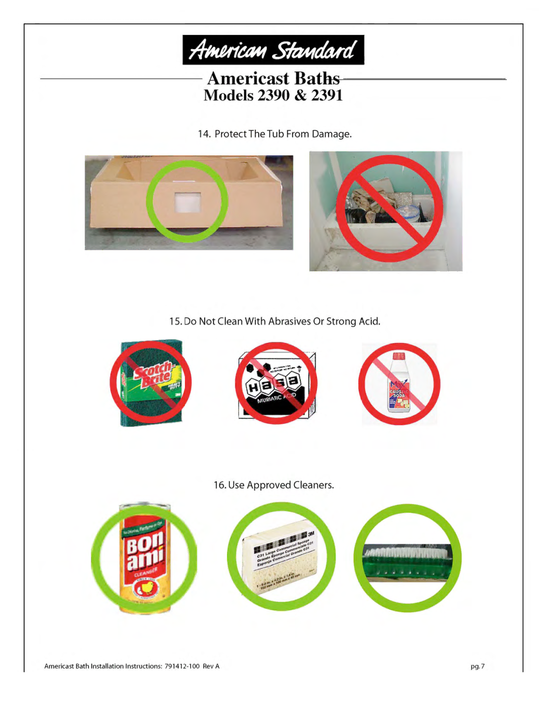 American Standard 2460.XXXW Series installation instructions 