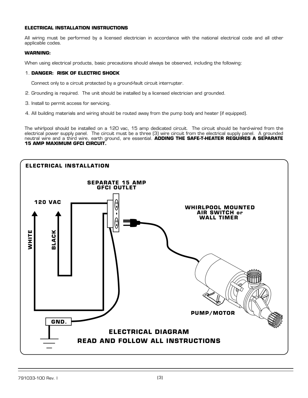 American Standard 2460.XXXW Series installation instructions Electrical Diagram Read and Follow ALL Instructions 