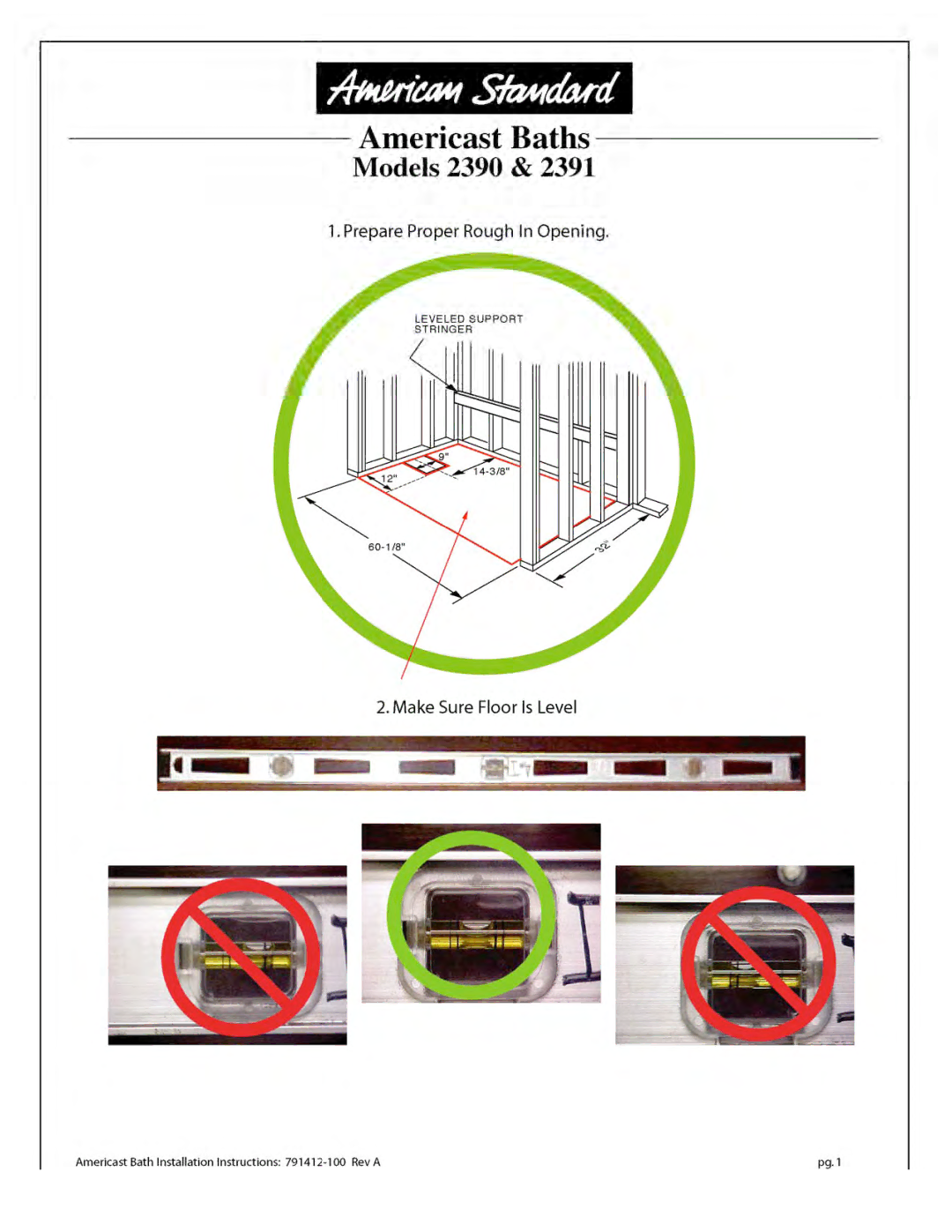 American Standard 2460.XXXW Series installation instructions 