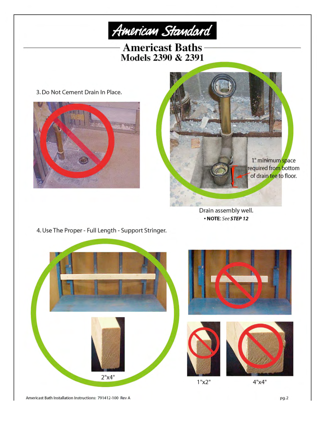 American Standard 2460.XXXW Series installation instructions 