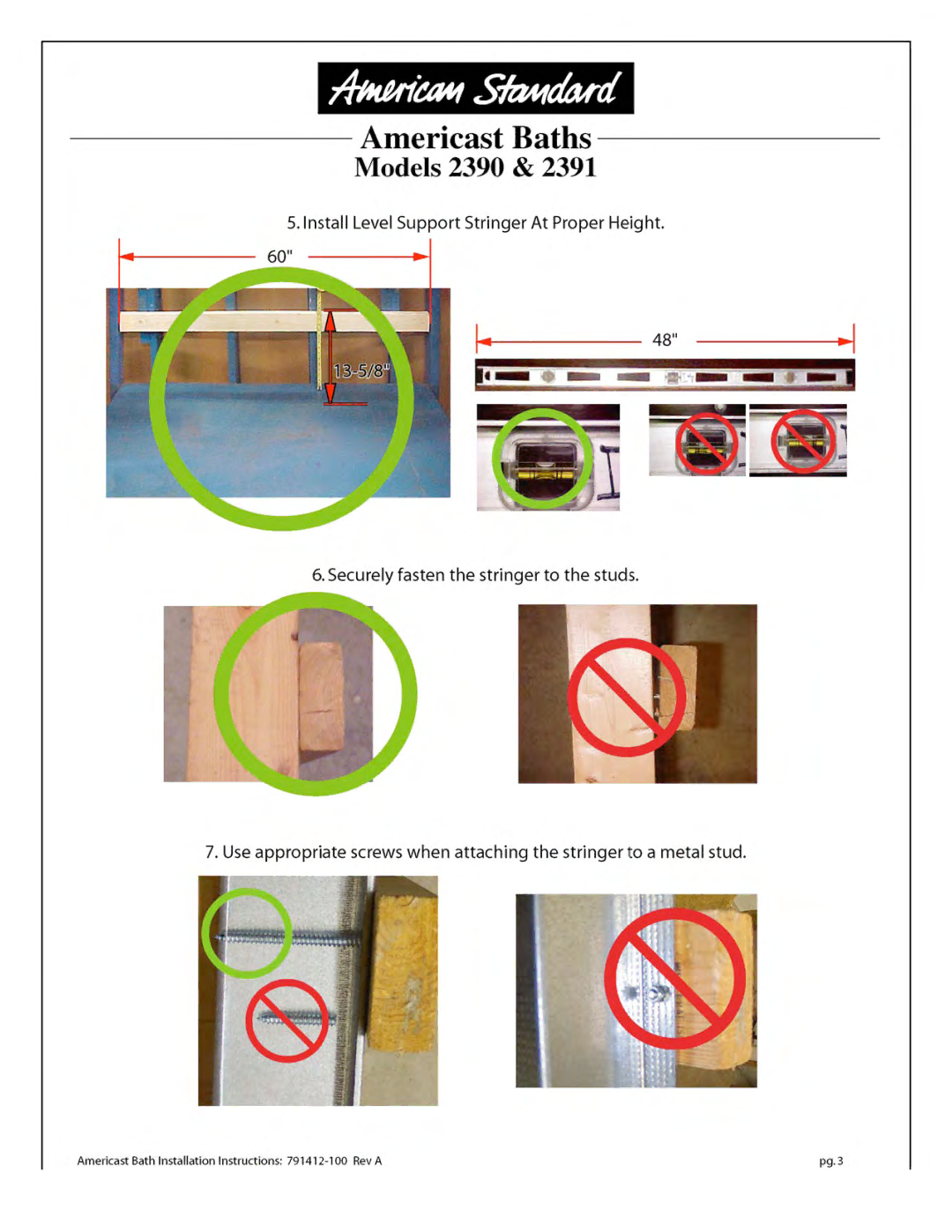 American Standard 2460.XXXW Series installation instructions 