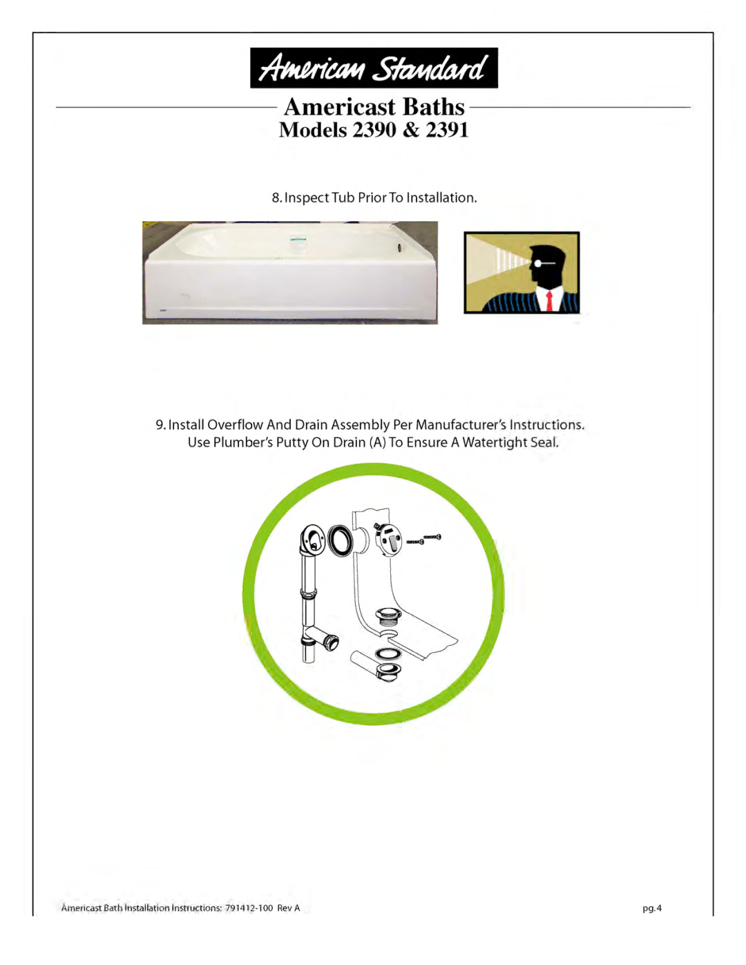 American Standard 2460.XXXW Series installation instructions 