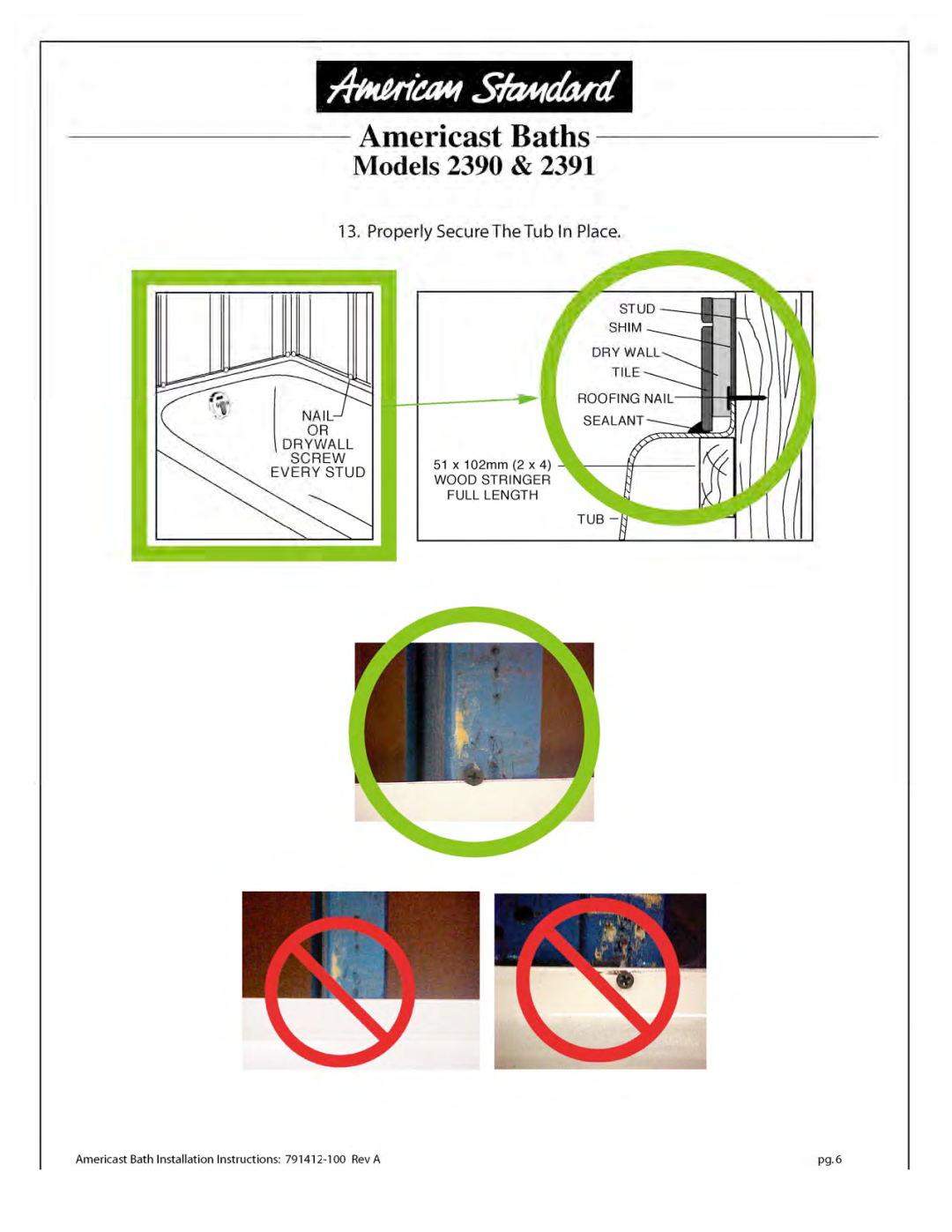 American Standard 2460.XXXW Series installation instructions 