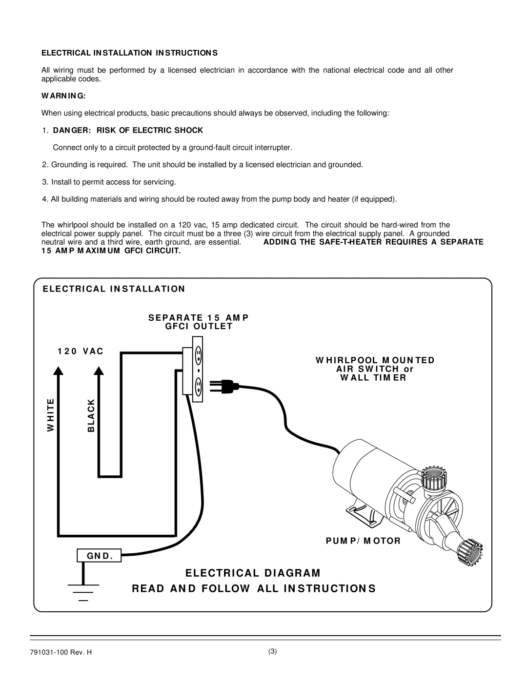 American Standard 2470.XXXW Electrical Diagram Read and Follow ALL Instructions, Electrical Installation Instructions 