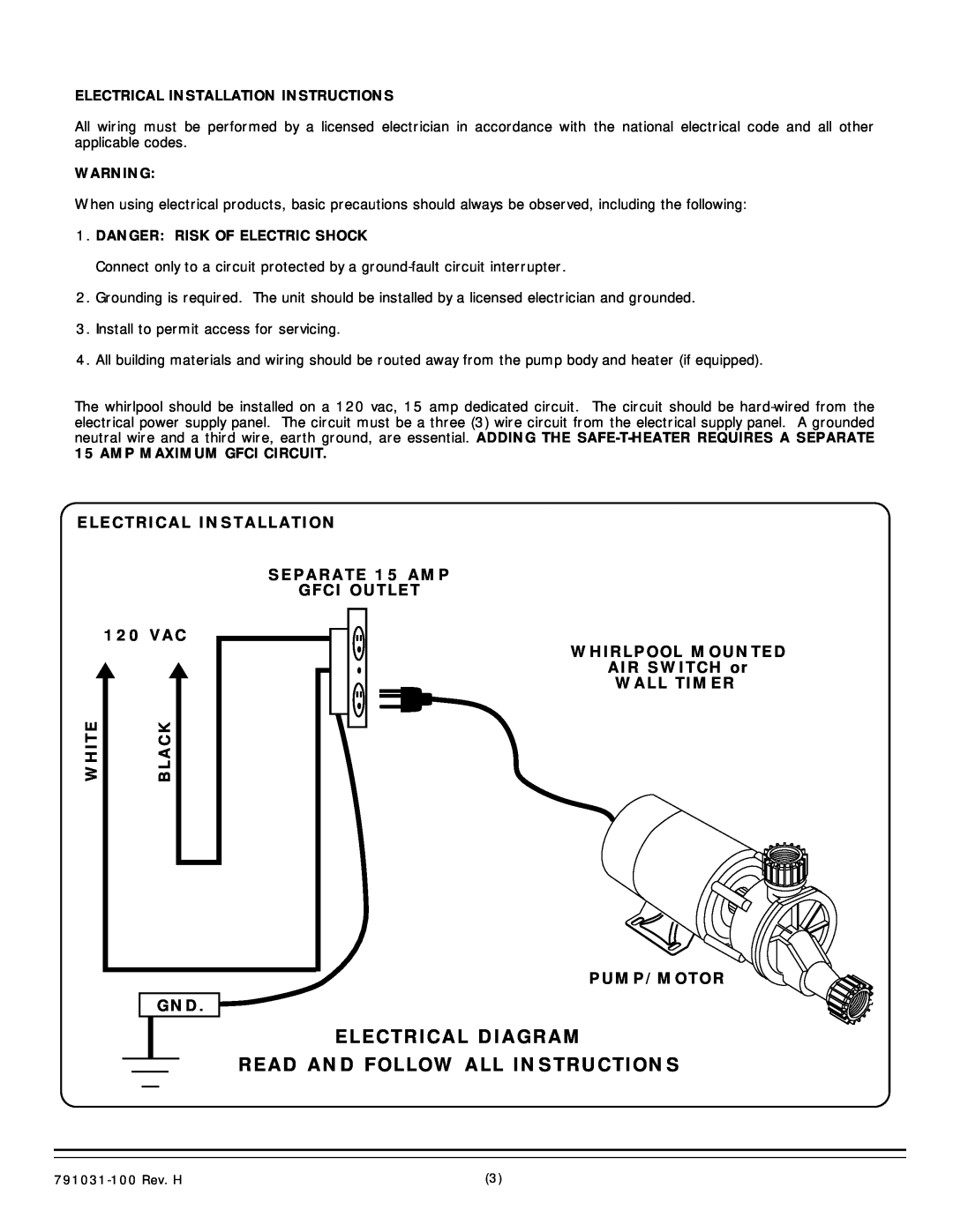American Standard 2470.XXXW installation instructions Electrical Diagram Read And Follow All Instructions 