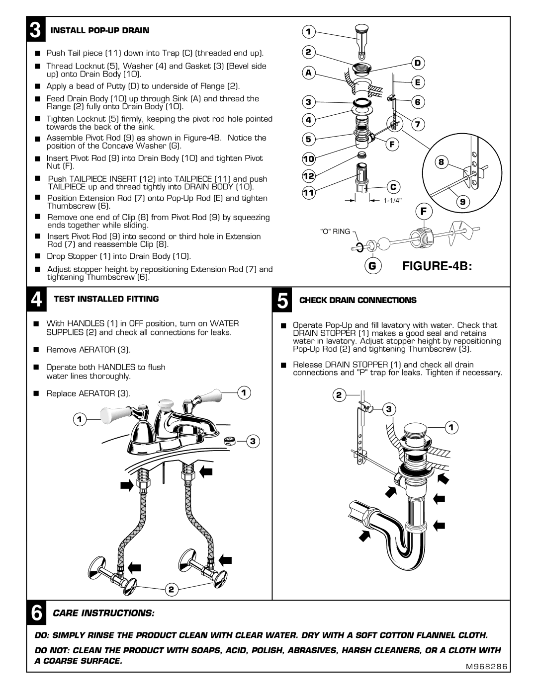 American Standard 2471 installation instructions Install POP-UP Drain, Test Installed Fitting, Check Drain Connections 