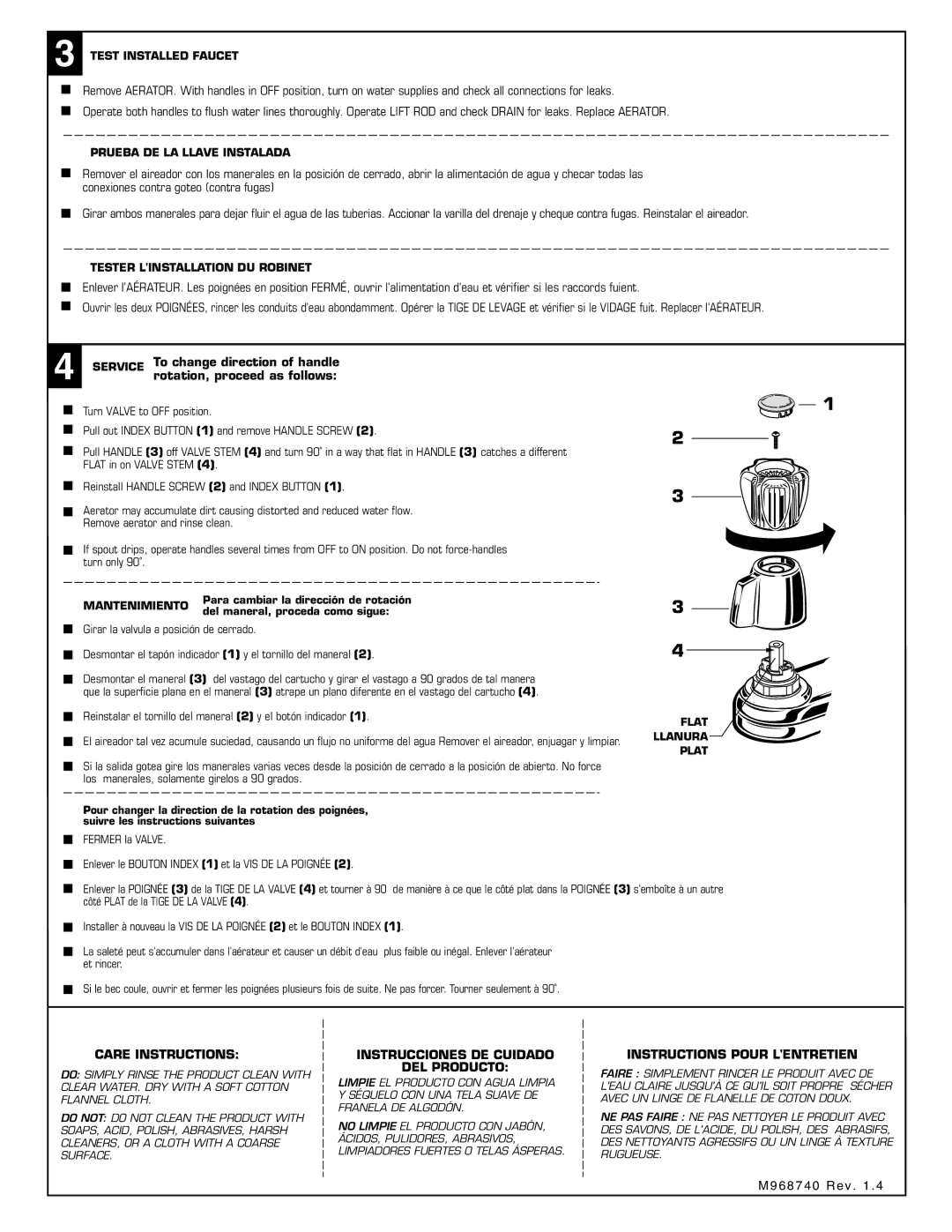 American Standard 2475 Care Instructions, Instrucciones DE Cuidado DEL Producto, Instructions Pour Lentretien 