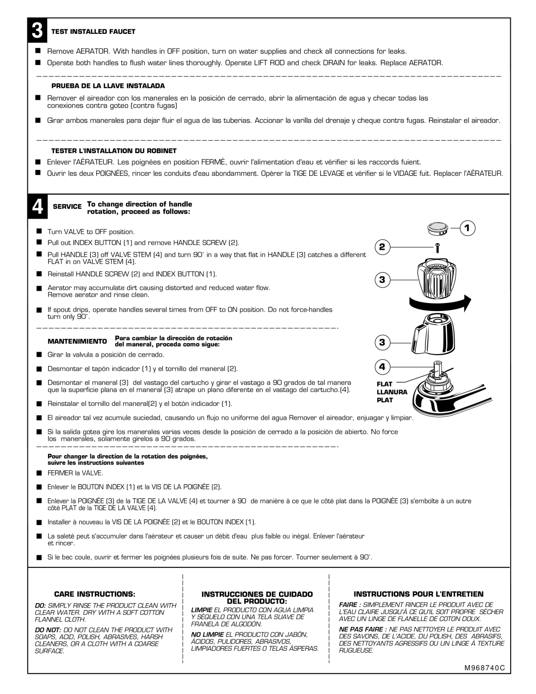 American Standard 2475 Series Care Instructions, Instrucciones DE Cuidado DEL Producto, Instructions Pour Lentretien 