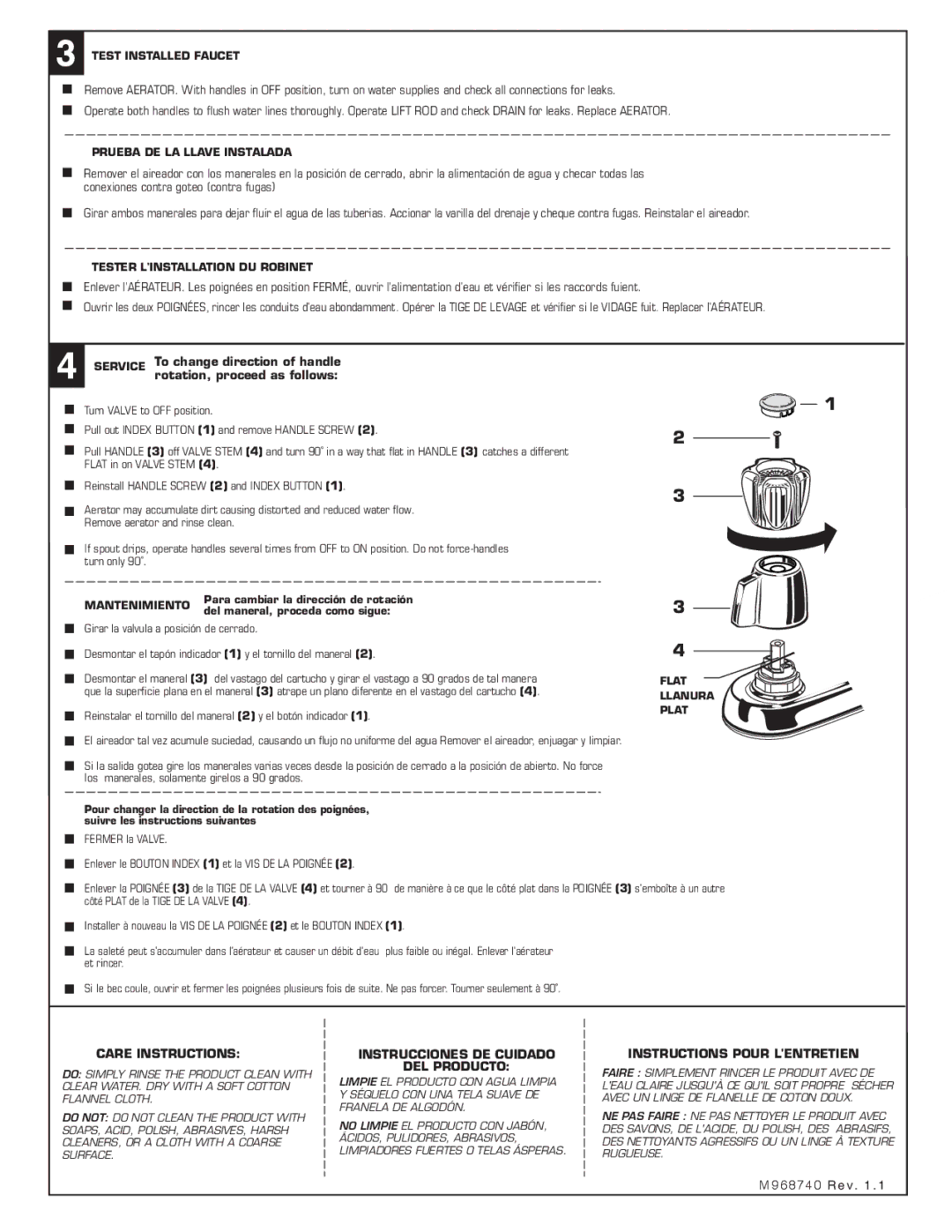 American Standard 2475 Care Instructions, Instrucciones DE Cuidado DEL Producto, Instructions Pour Lentretien 