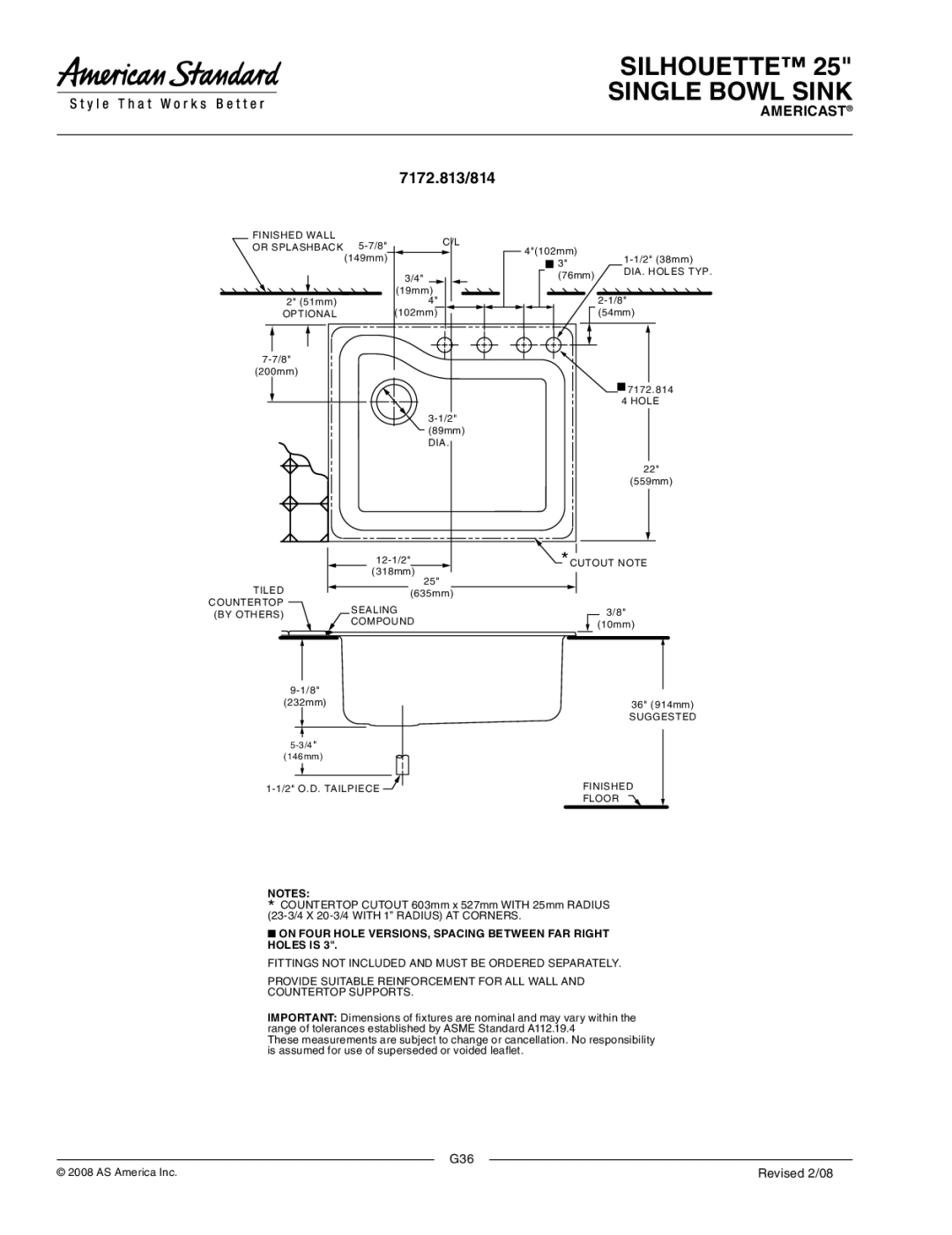 American Standard 25 dimensions 7172.813/814, On Four Hole VERSIONS, Spacing Between FAR Right Holes is 