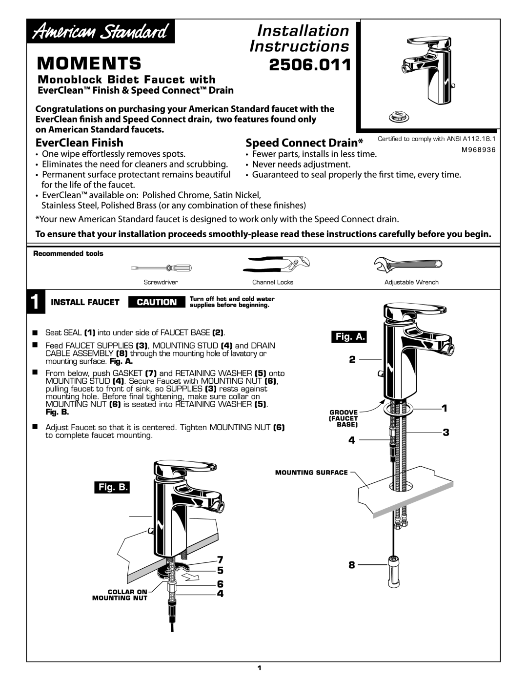 American Standard 2506.011 manual 