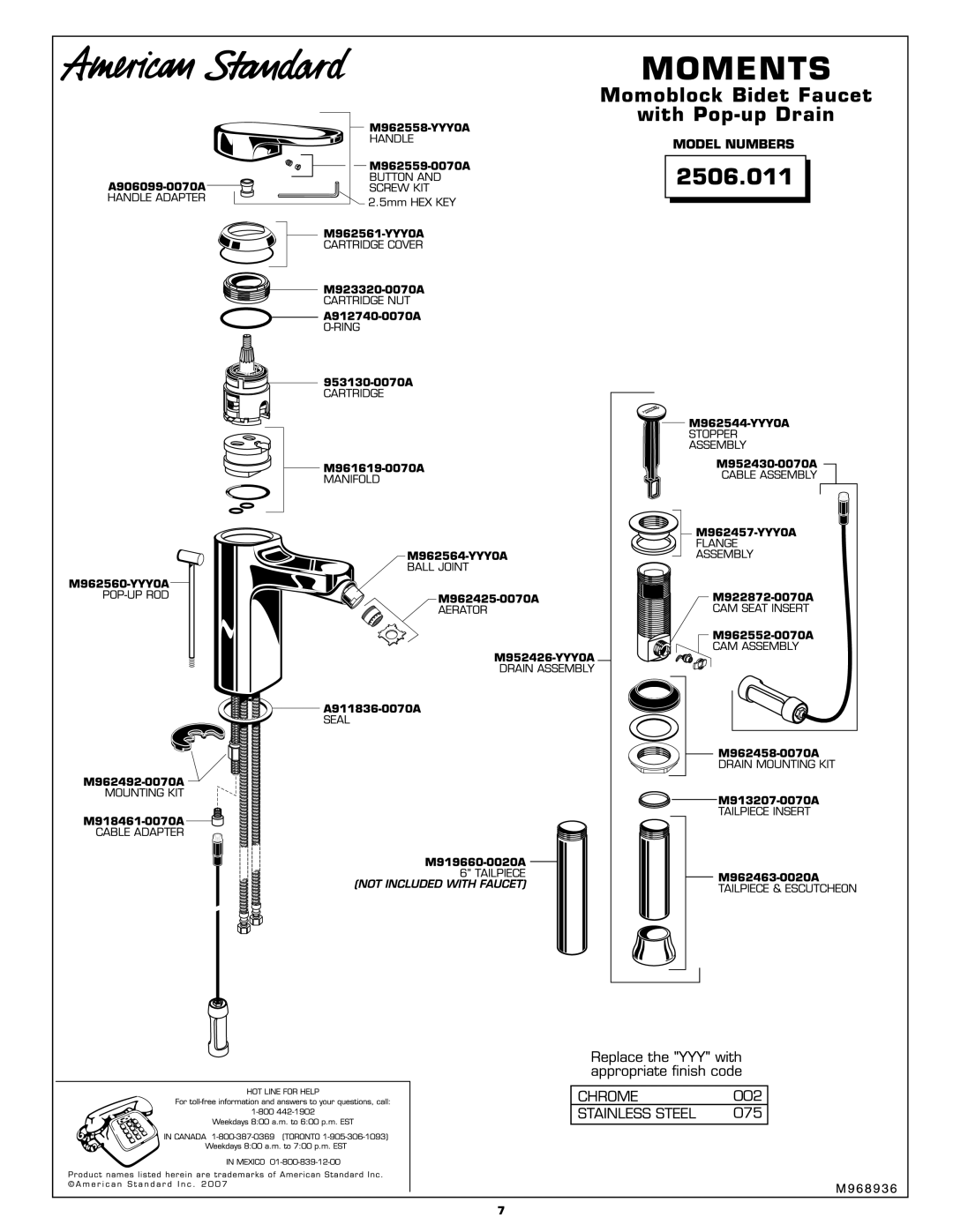 American Standard 2506.011 manual 