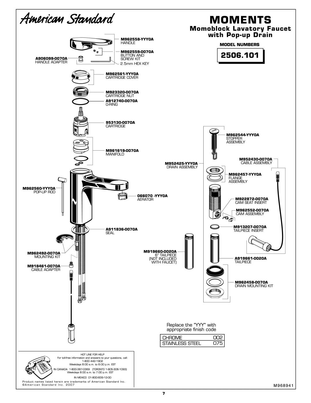 American Standard 2506.101 manual 