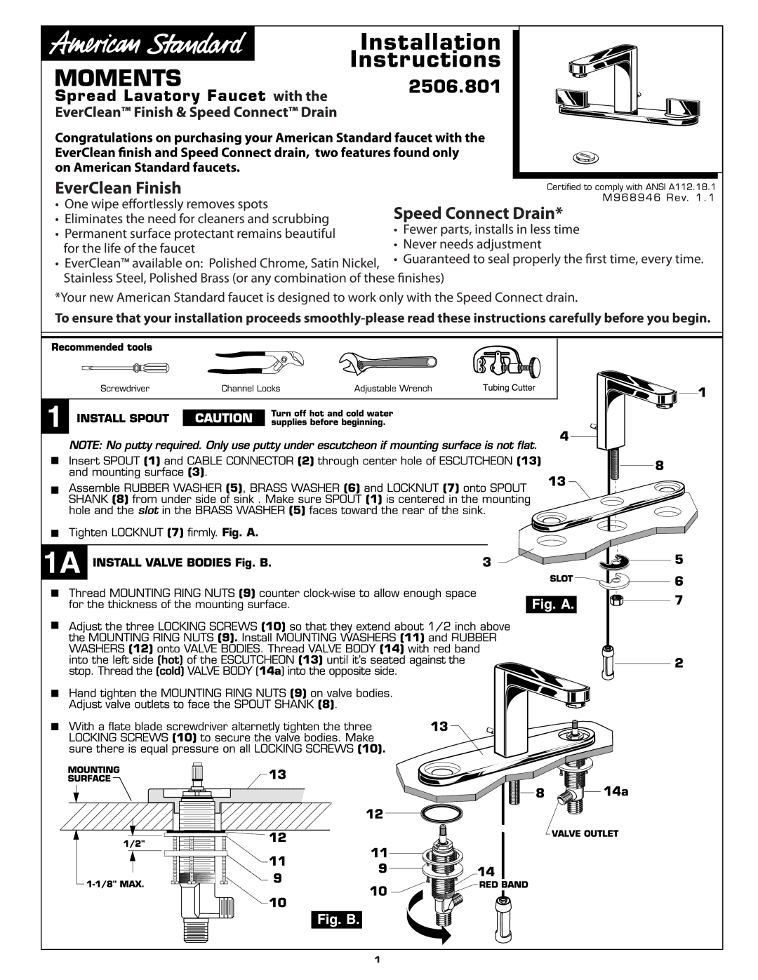 American Standard 2506.801 manual 