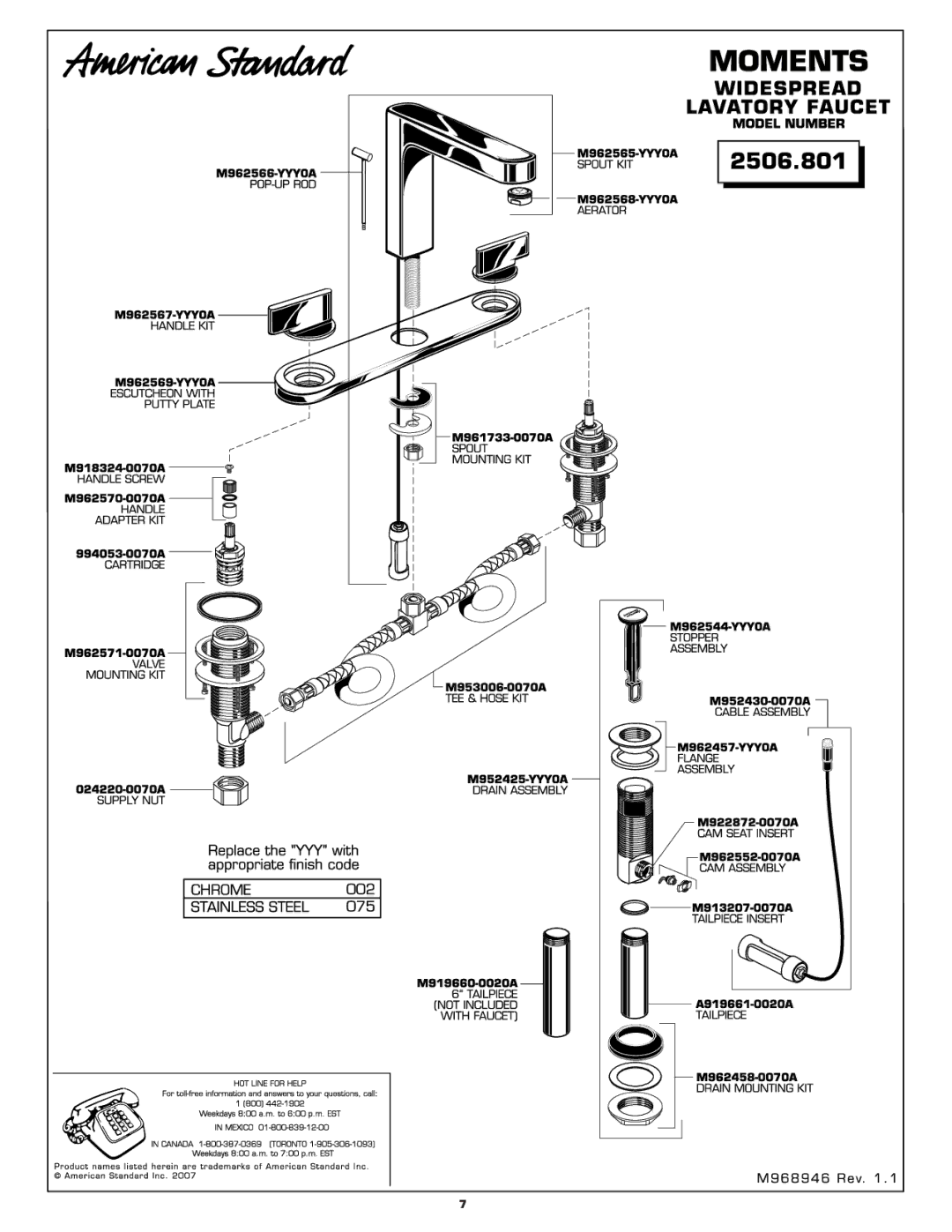 American Standard 2506.801 manual 