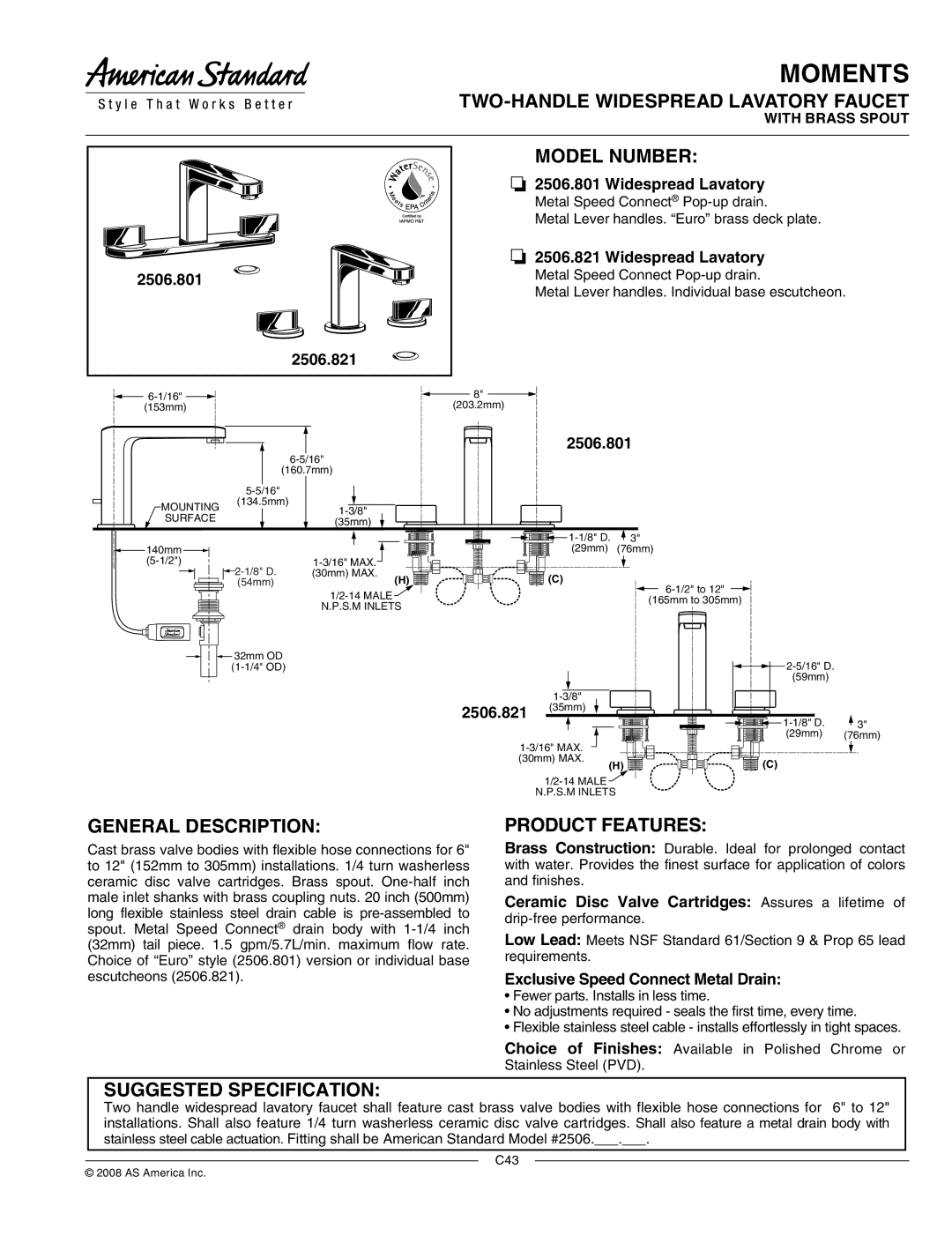 American Standard 2506.821 manual Moments 