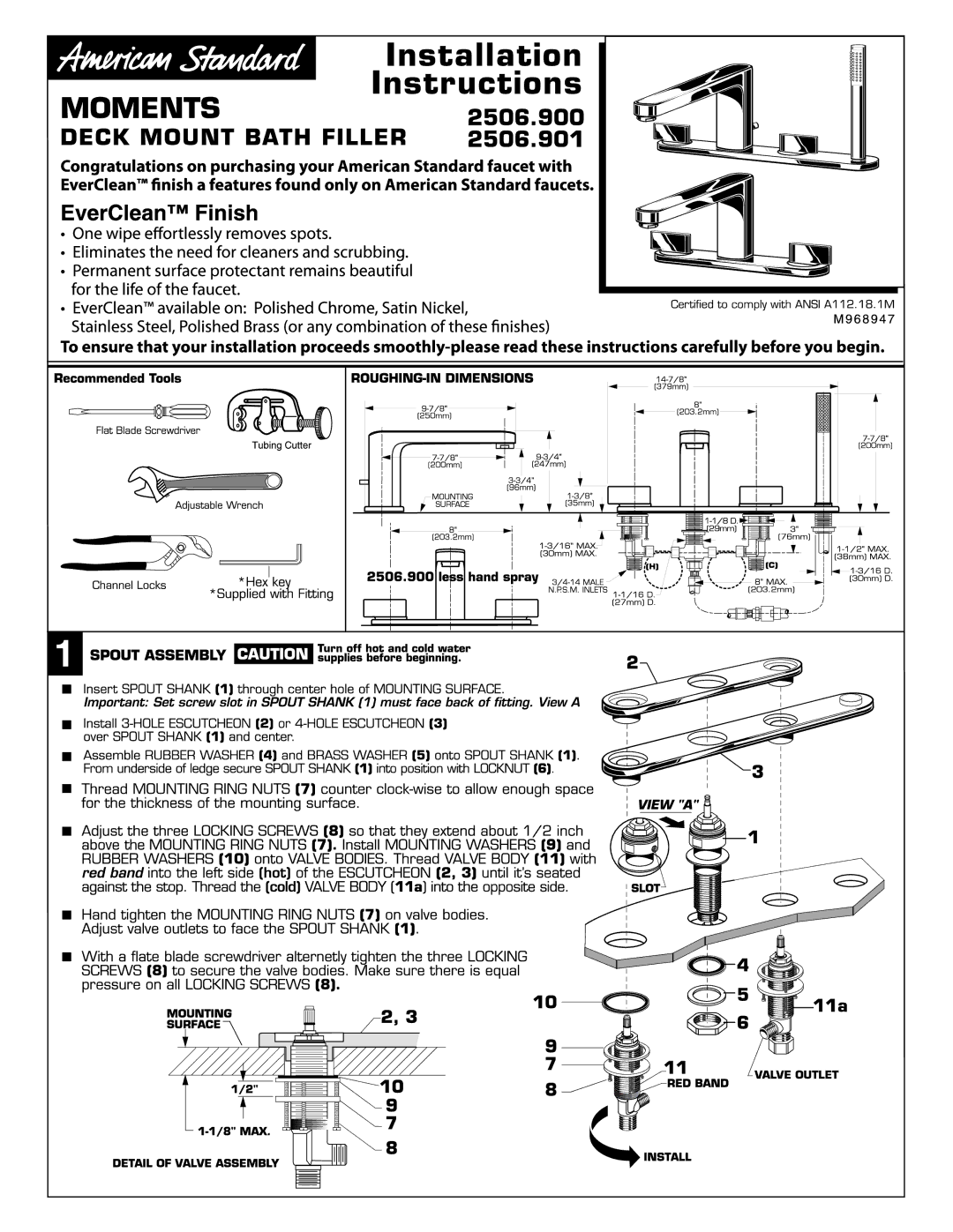 American Standard 2506.901, 2506.900 manual 