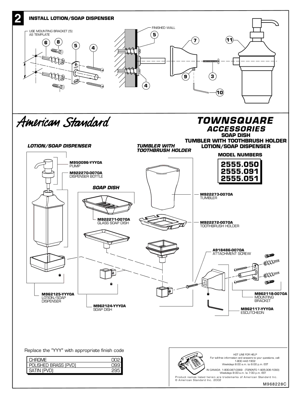 American Standard installation instructions 2555.050 2555.091 2555.051, Soap Dish 