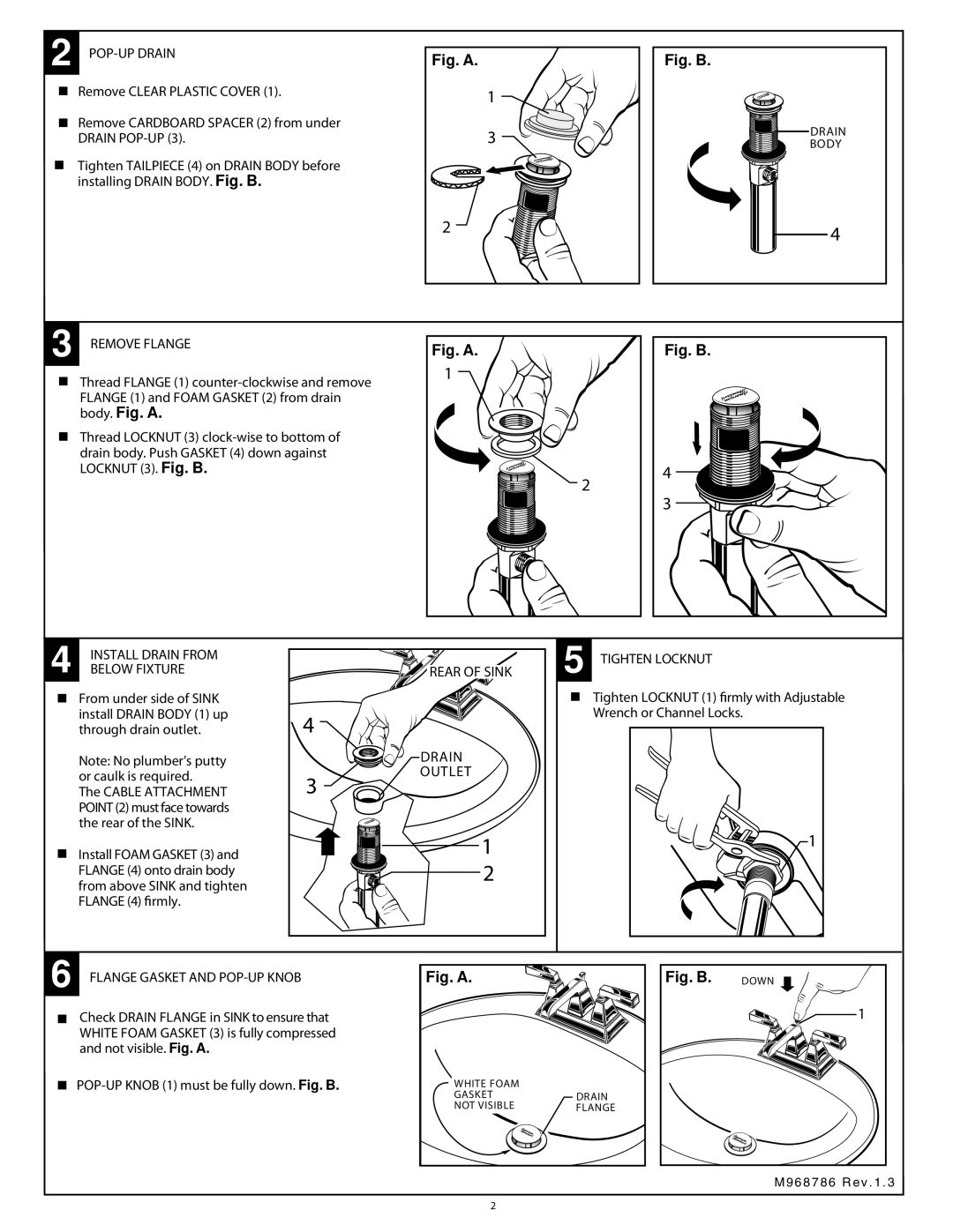 American Standard 2555.201 installation instructions POP-UP Drain, Remove Flange, Outlet, Flange Gasket and POP-UP Knob 