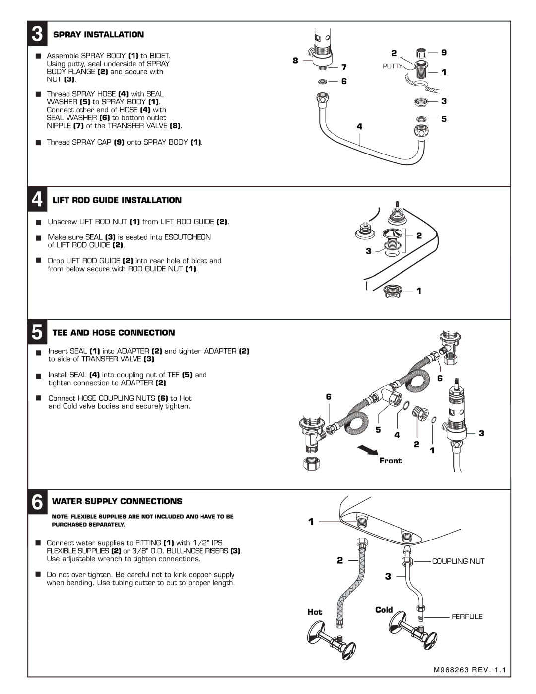 American Standard 2555.400  Spray Installation,  Lift ROD Guide Installation,  TEE and Hose Connection 