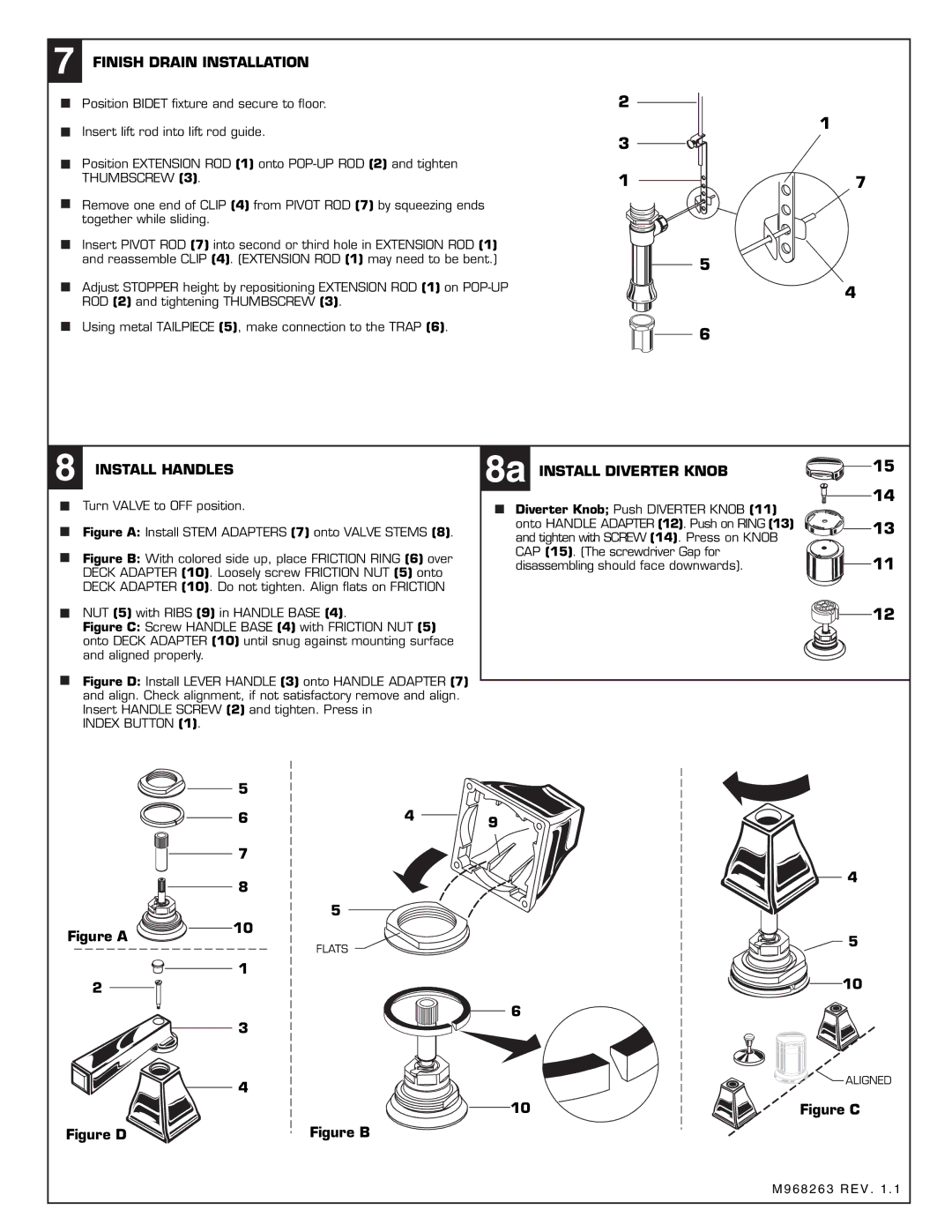 American Standard 2555.400  Finish Drain Installation,  Install Handles, B Install Diverter Knob 