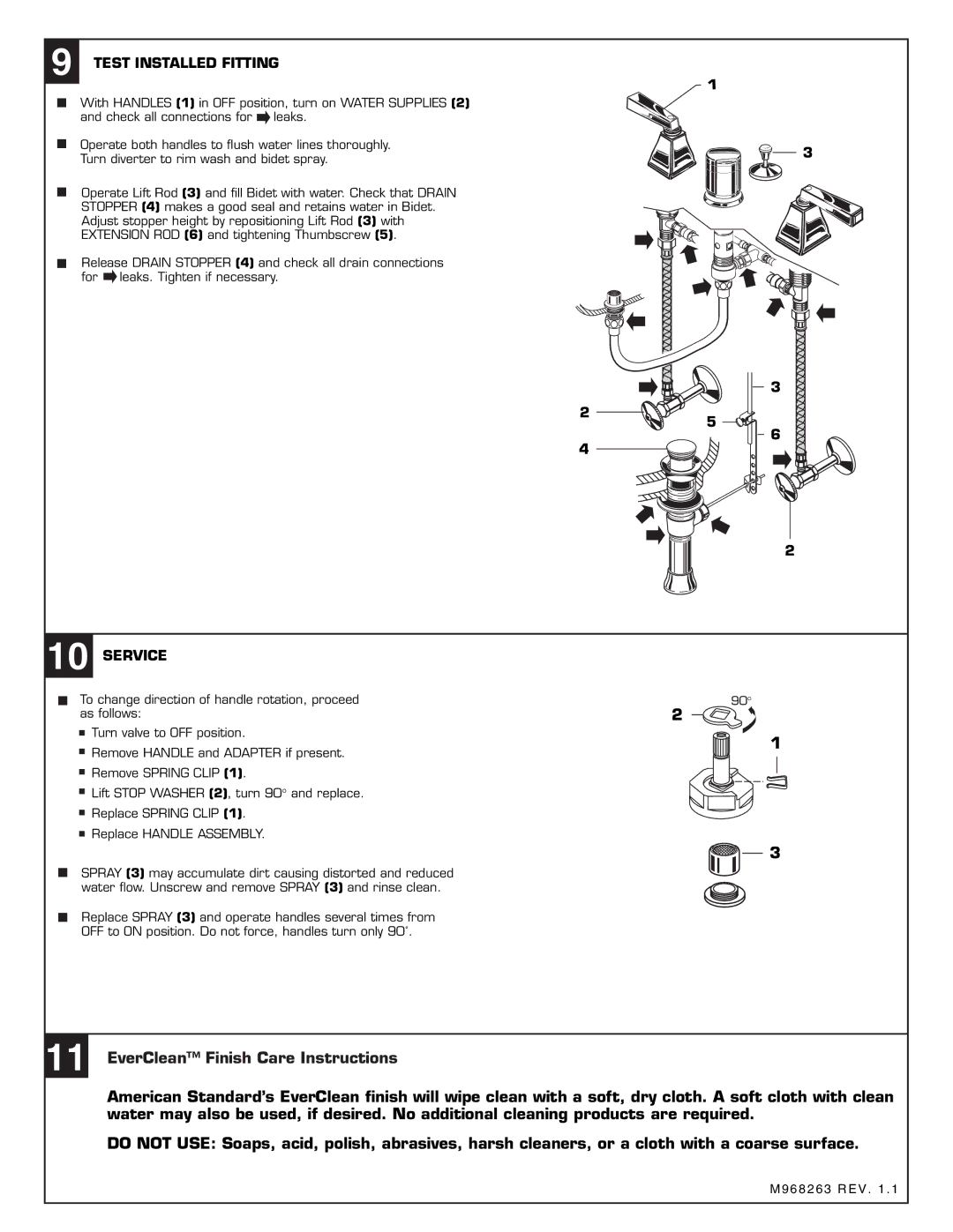 American Standard 2555.400 installation instructions  Test Installed Fitting,  Service 