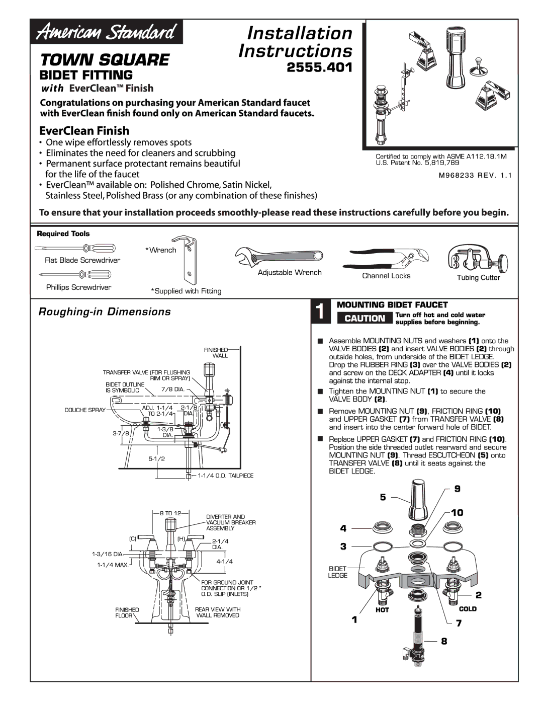 American Standard 2555.400 installation instructions 