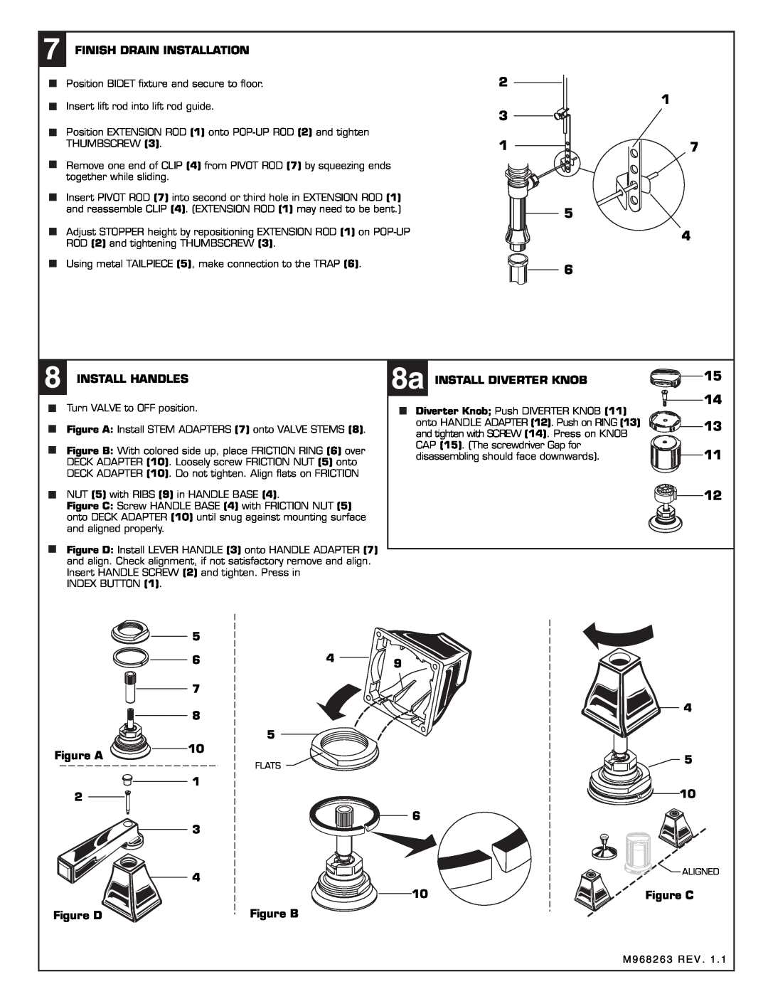 American Standard 2555.400  Finish Drain Installation,  Install Handles, B Install Diverter Knob, Figure A, Figure C 