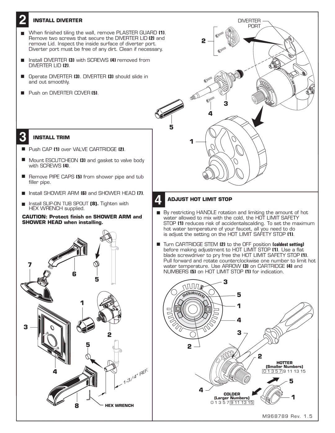 American Standard 2555.602 installation instructions Install Diverter, Install Trim 