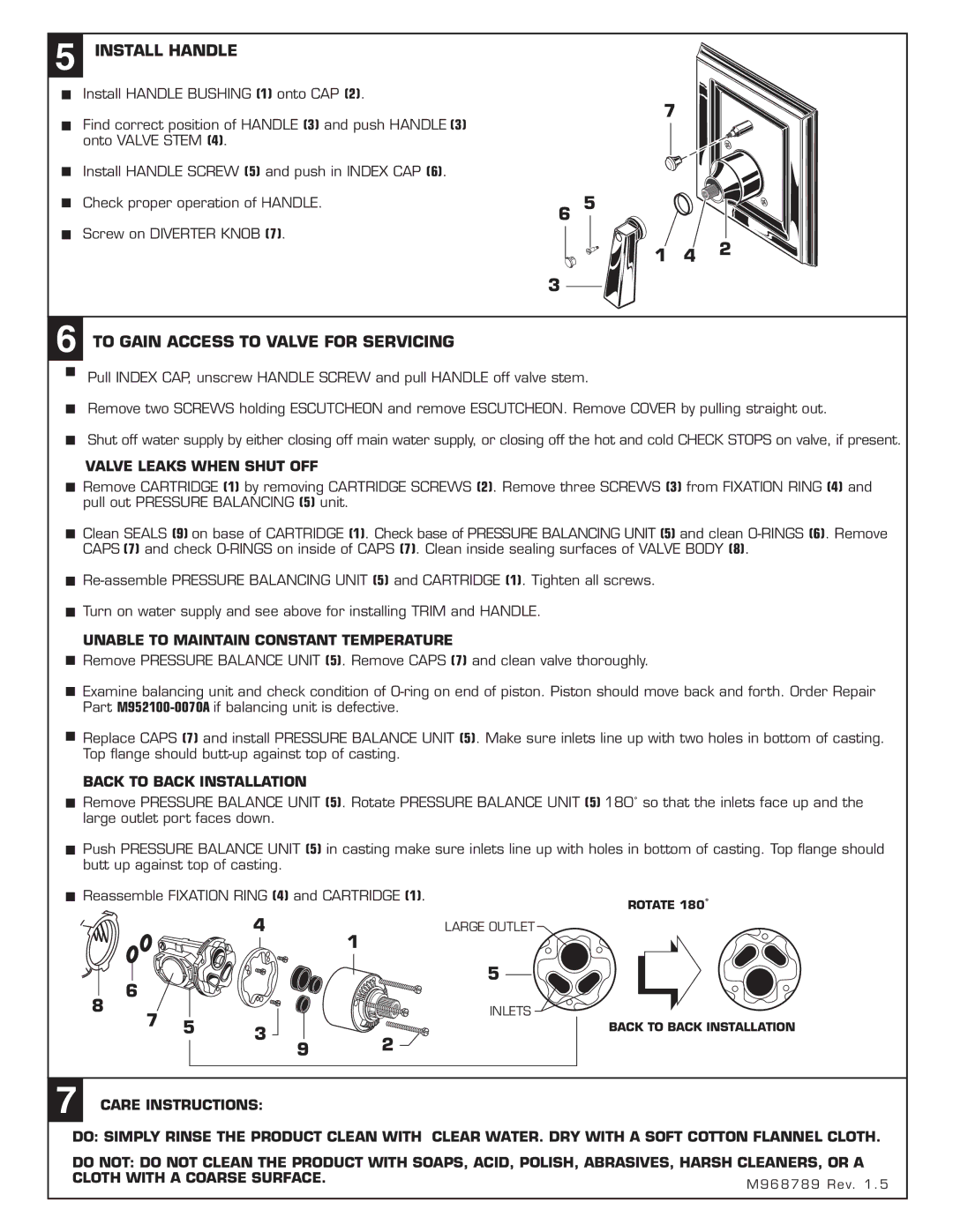 American Standard 2555.602 Install Handle, To Gain Access to Valve for Servicing, Valve Leaks When Shut OFF 