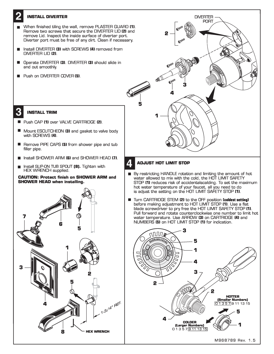 American Standard 2555.602 installation instructions Install Diverter, Install Trim 