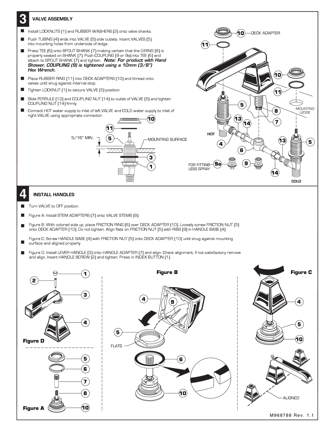 American Standard 2555.900, 2555.901 installation instructions Valve Assembly, Install Handles 