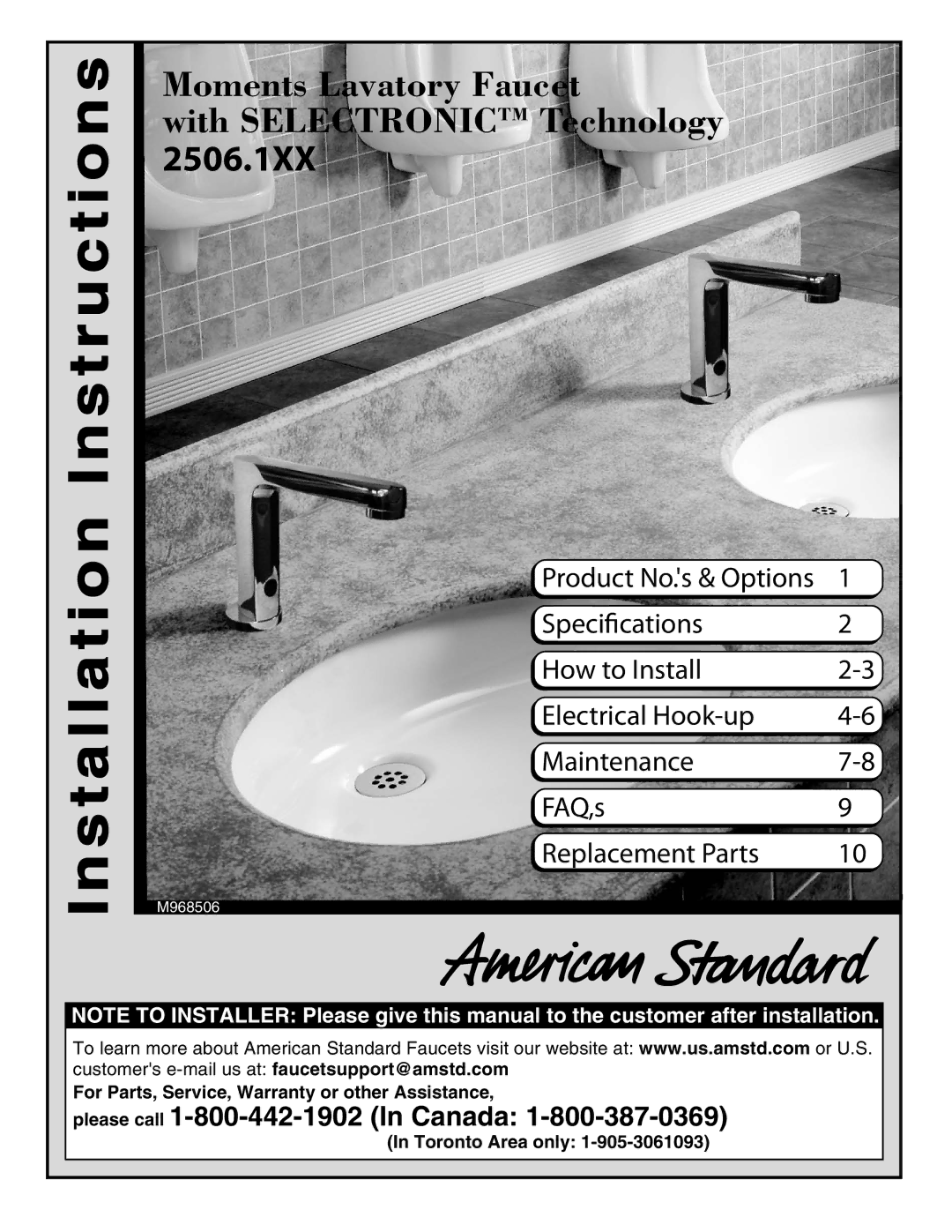 American Standard 256.1XX warranty Moments Lavatory Faucet With Selectronic Technology 