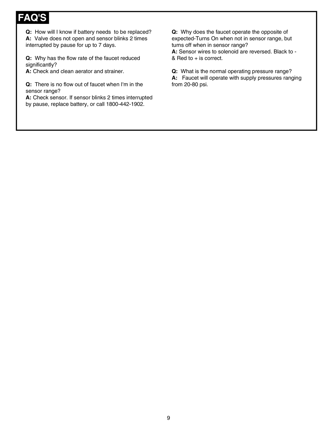 American Standard 256.1XX warranty Faqs 