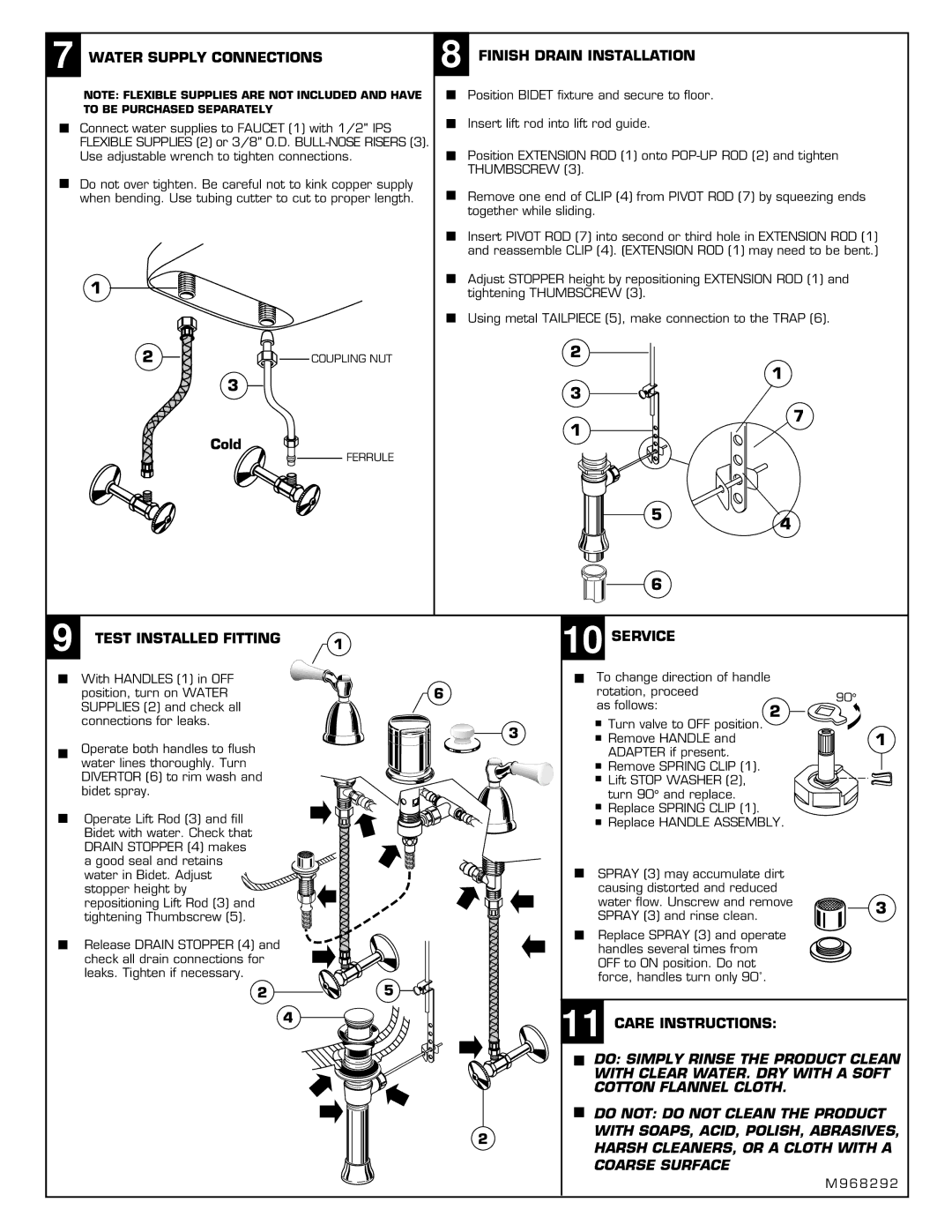 American Standard 2580 Water Supply Connections, Finish Drain Installation, Test Installed Fitting, Service 