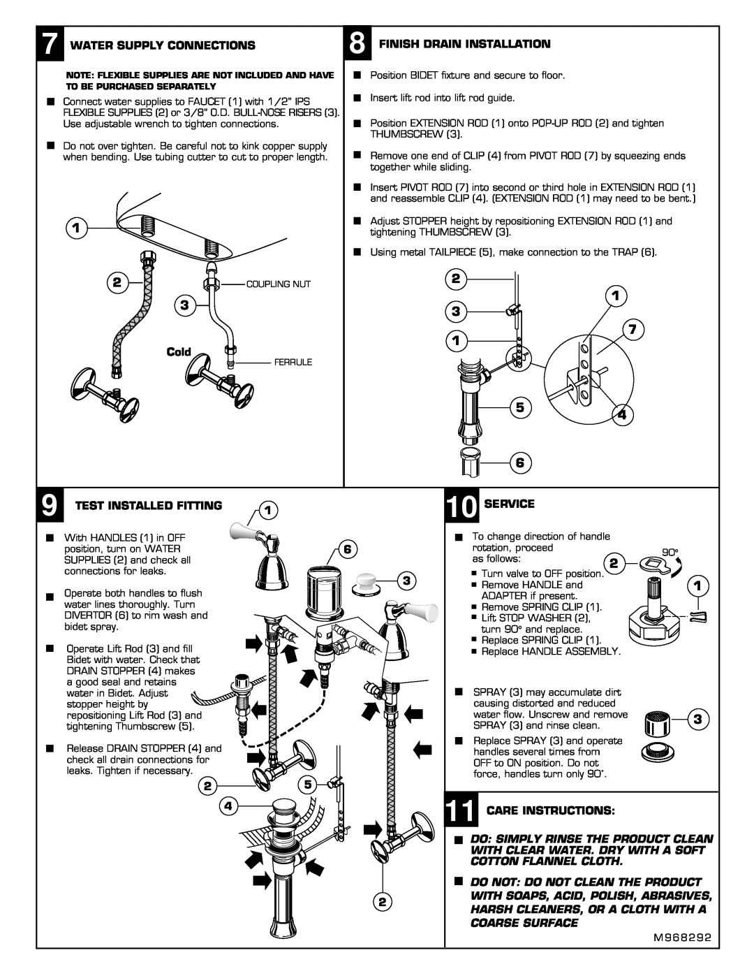 American Standard 2580 installation instructions Water Supply Connections 