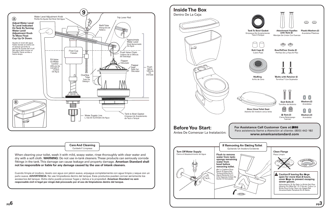 American Standard 2586.000ST warranty Inside The Box, Before You Start, Dentro De La Caja, Antes De Comenzar La Instalación 