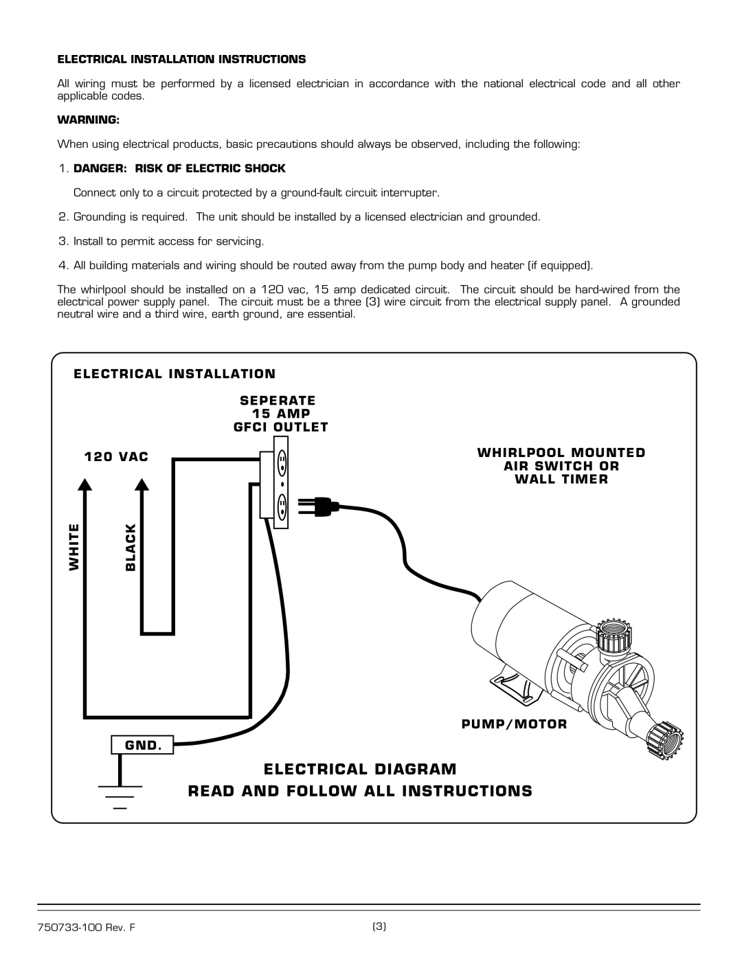 American Standard 2645 Series Electrical Installation Seperate, Gfci Outlet, Electrical Installation Instructions 