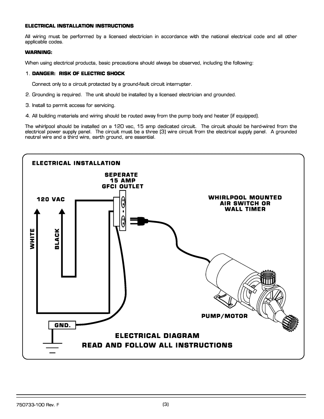 American Standard 2645 Series Electrical Diagram Read And Follow All Instructions, 120 VAC, White, Black 
