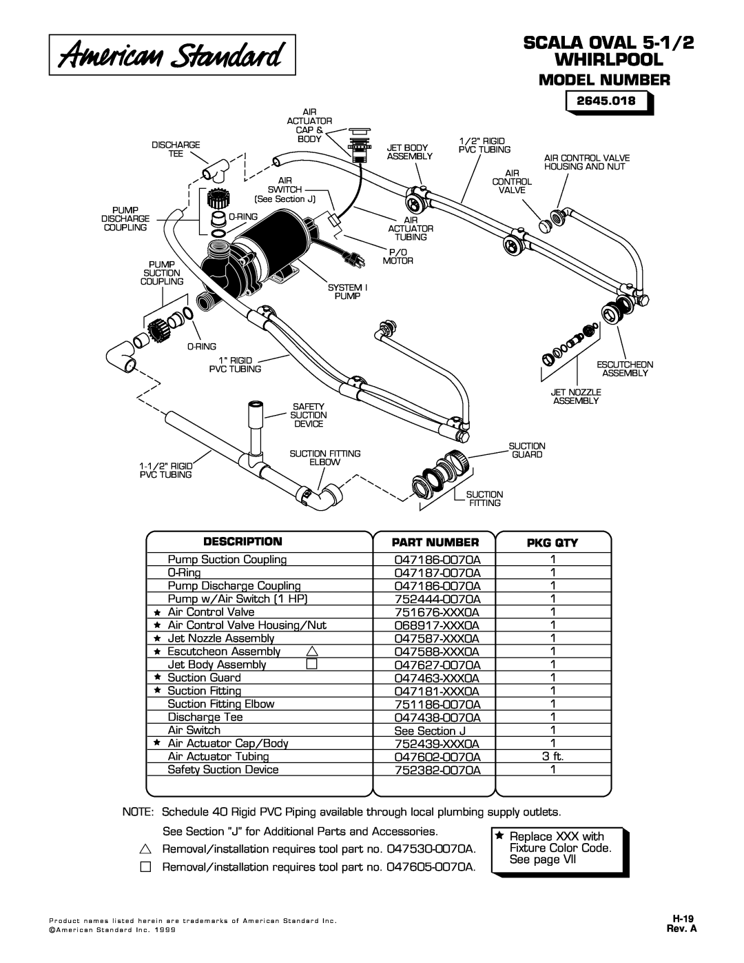 American Standard 2645.018 manual Whirlpool, Model Number, Description, Part Number 