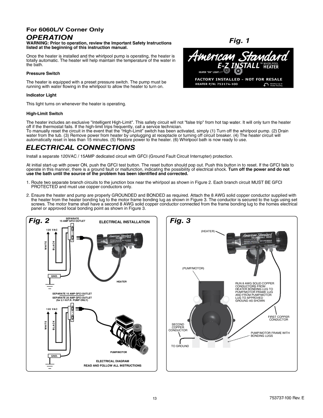 American Standard 2425L / V, 2645L / V, 2422L / V, 2774L, 2908L, 2732L Pressure Switch, Indicator Light, High-Limit Switch 