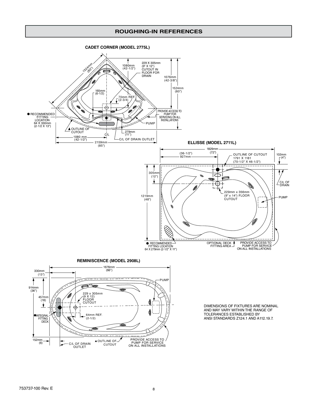 American Standard 2645L / V, 2422L / V, 2774L, 2908L, 2732L, 2425L / V, 7236L / V, 2771L / V manual Cadet Corner Model 2775L 