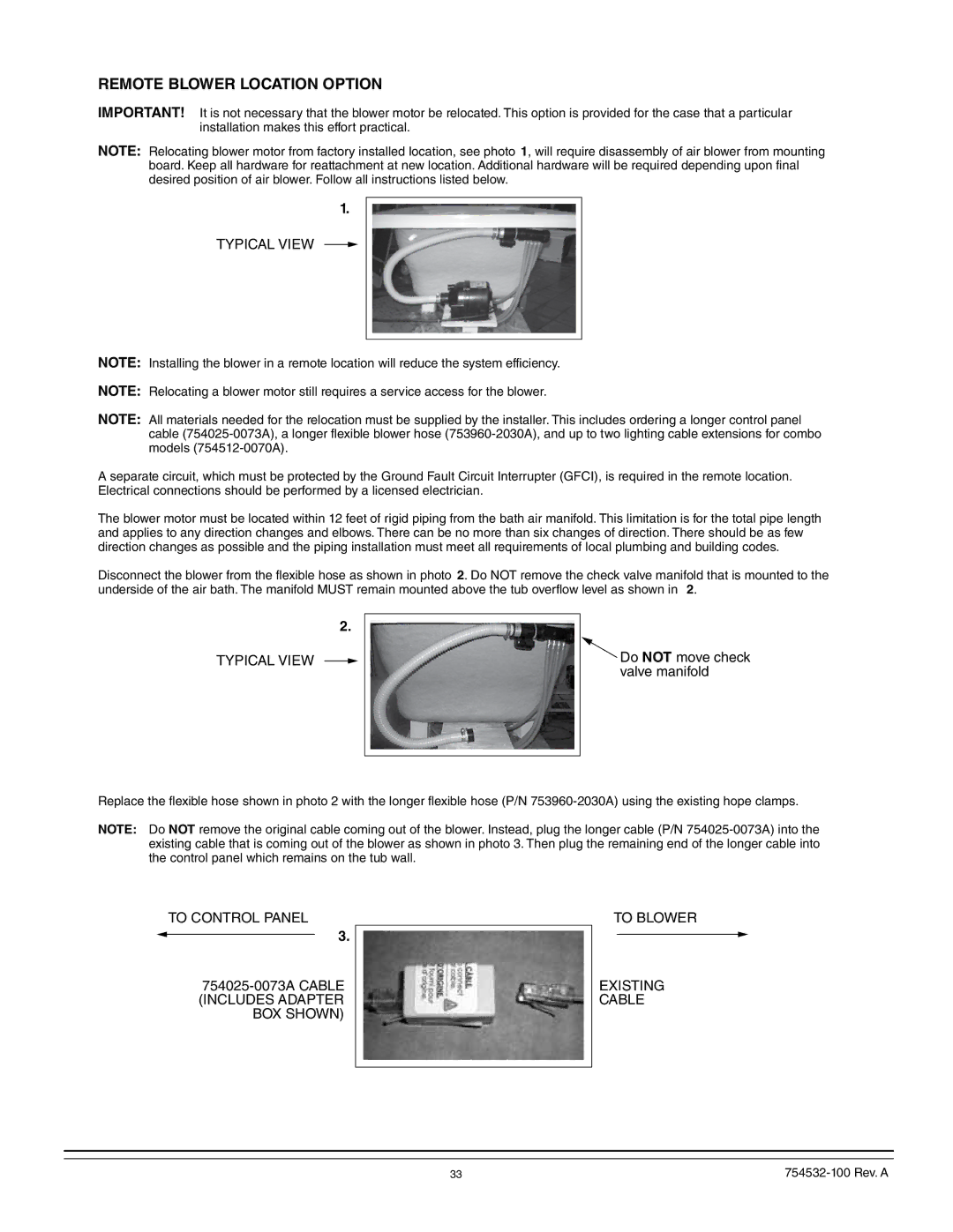 American Standard 2933, 2709, 2938, 2934, 2940, 2935, 2932, 2939, 2903, 2908, 2806, 2748, 2742, 2664 Remote Blower Location Option 