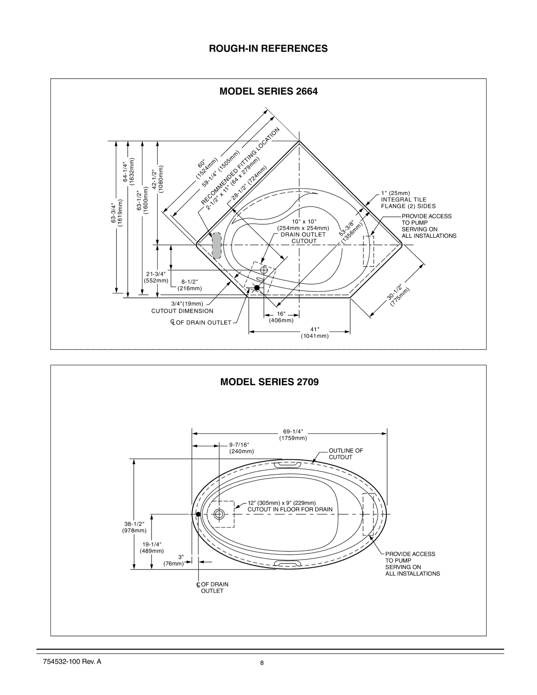 American Standard 2903, 2709, 2938, 2934, 2933, 2940, 2935, 2932, 2939, 2908, 2806, 2748, 2742, 2664 ROUGH-IN References Model Series 